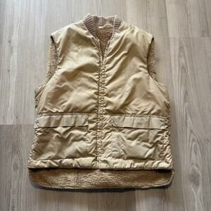 Men's Vintage 80's Tempco Insulated Down Fill Sherpa Lined Beige Vest Sz Medium